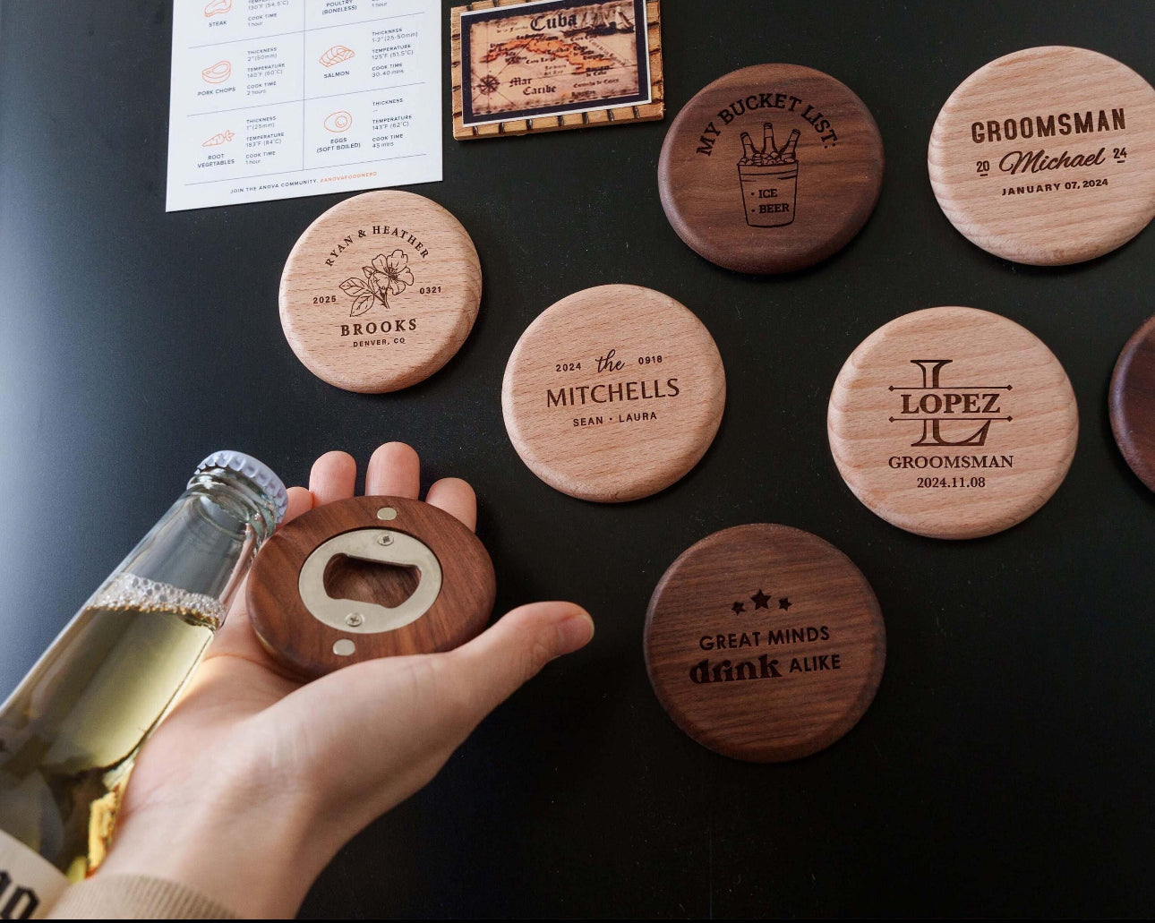 Personalized wooden/magnet bottle opener